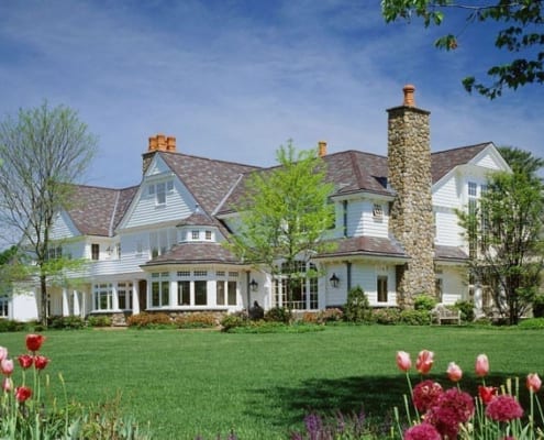 backview Backview of New England manor in cedar and stone