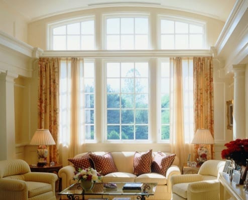 livingrm Living room custom wood windows in farmhouse
