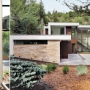 Glass pivot door in modern Aspen home
