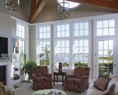 Traditional true divided wood windows in a seaside home
