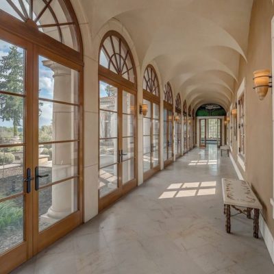 Wood french doors with custom transom design Wood french doors with custom transom design