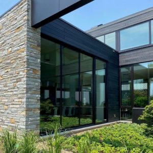 Architectural bronze windows with dark patina
