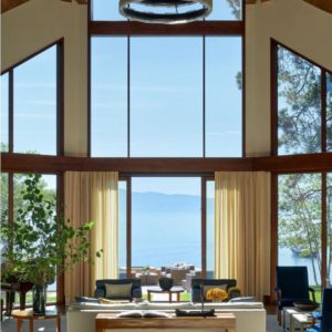 Bronze windows in modern home on Lake Tahoe