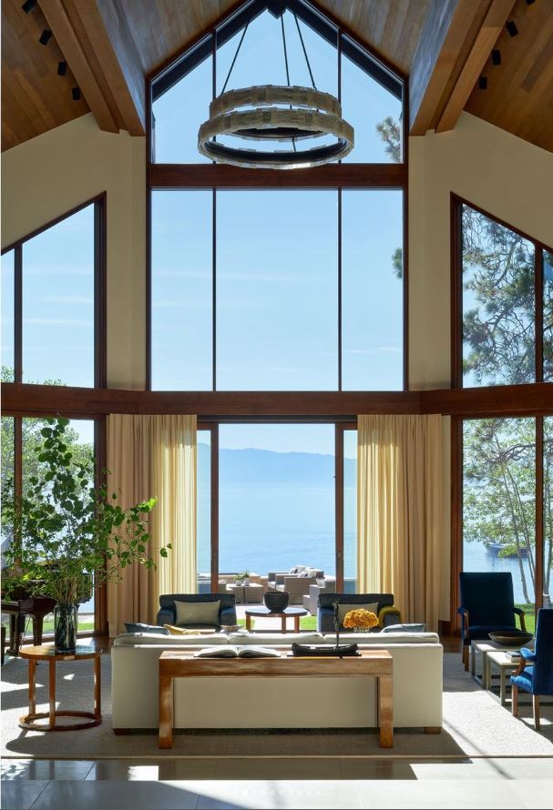 Bronze windows in modern home on Lake Tahoe