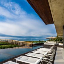 Wood sliding doors on the ocean