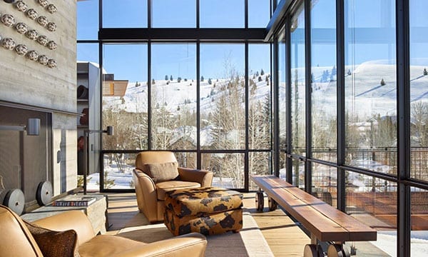 architectural windows with view of a ski hill