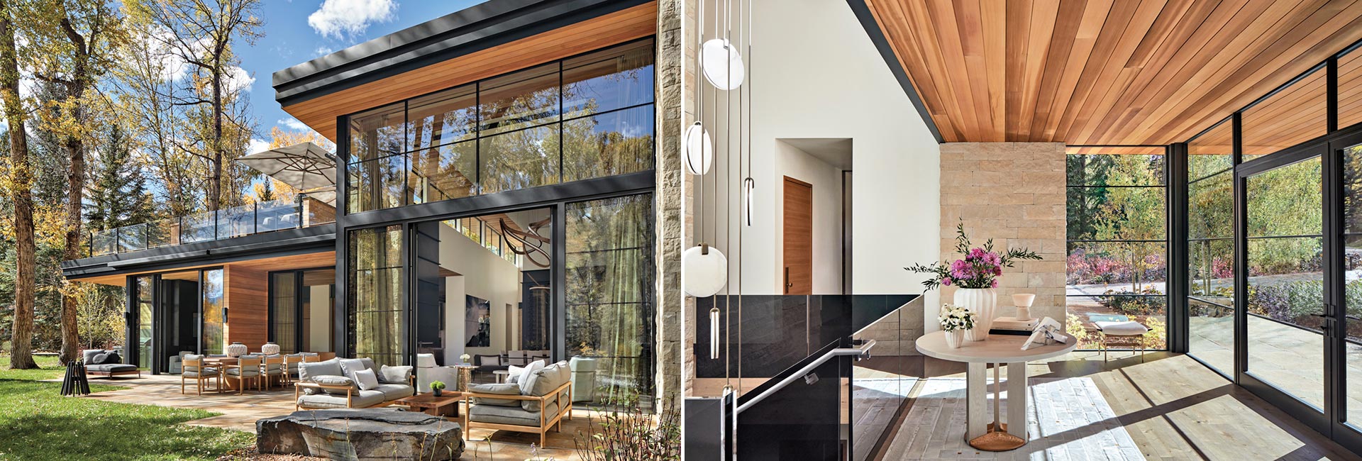 Riparian Retreat Aluminum thermally broken windows frame forest views