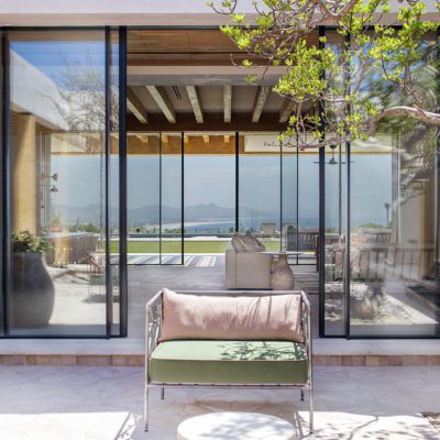 Frameless exterior sliding glass doors