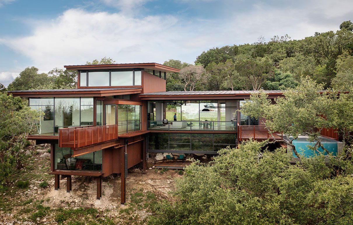 Architectural windows and doors in modern mountain home