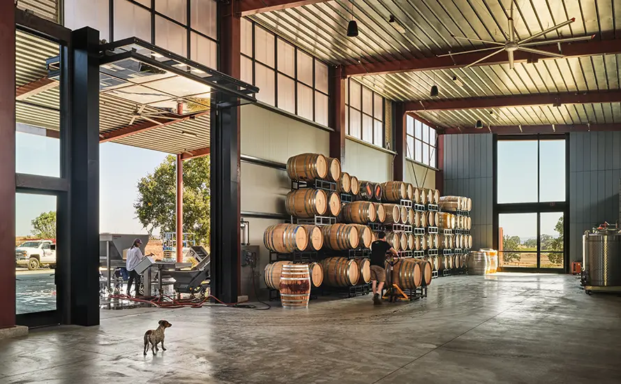 Fulldraw Vineyard interior showing barrels storage
