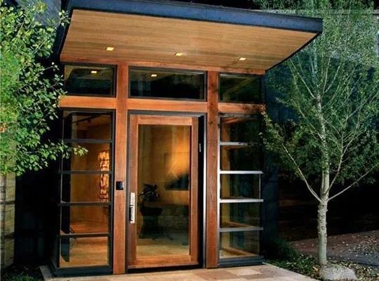 Hinged Matching wood sliding patio doors in modern home