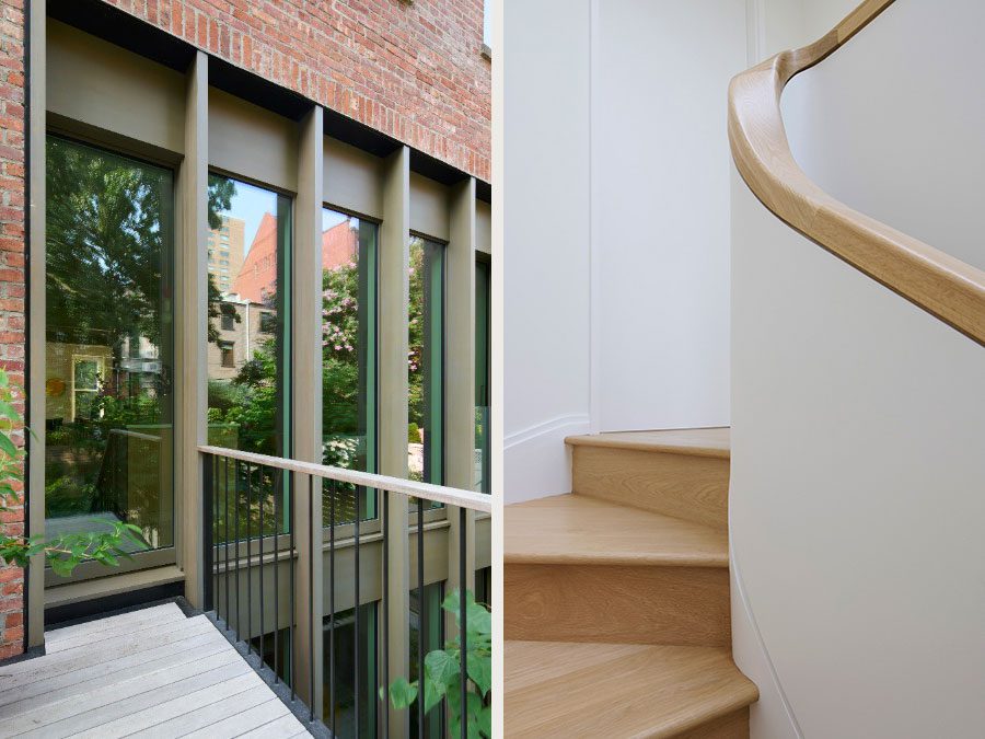Window System and stairwell with graceful wood handrail