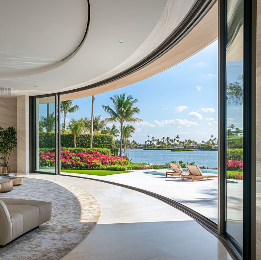 Curved sliding doors in a tropical villa Curved sliding doors in a tropical villa